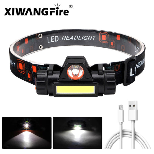 Portable Mini Flashlight Q5+COB Led Headlamp Powerful Built-in 18650 Battery Outdoor