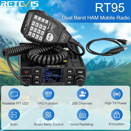 RETEVIS RT95 Car Radio with Screen Ham Car Mobile Radio Station Autoradio Two-way