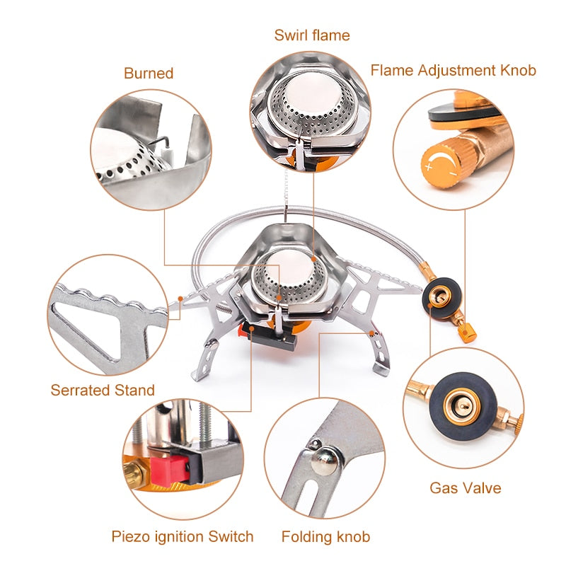 PACOONE Windproof Camp Stove Camping Gas Stove Portable Collapsible Stove Picnic