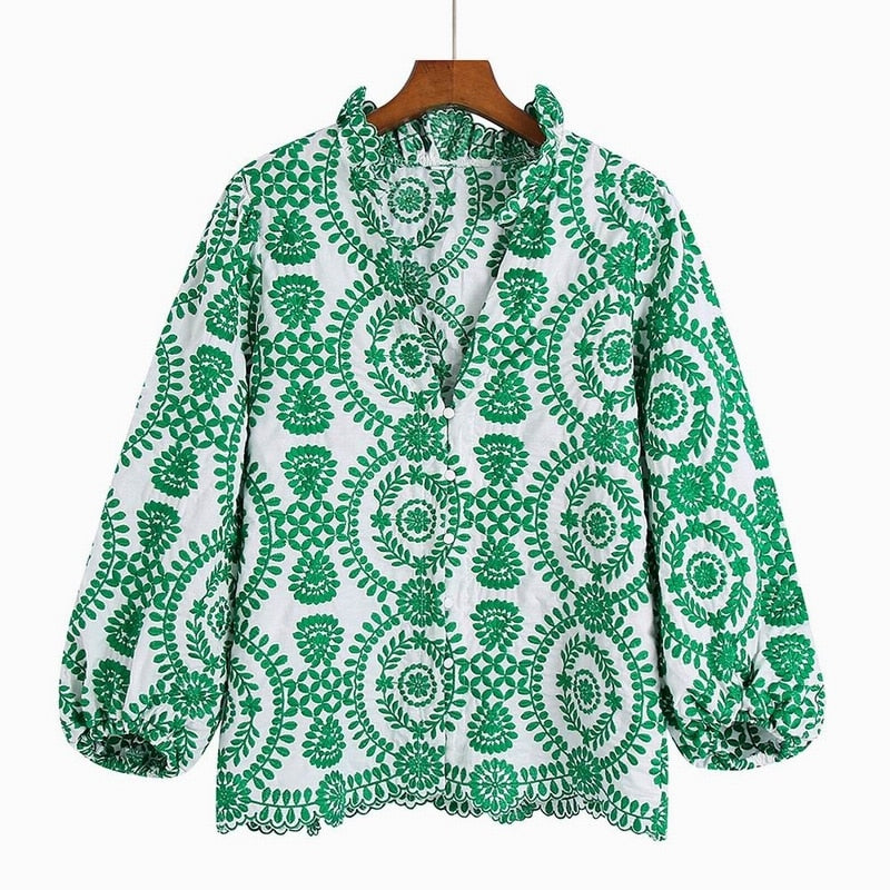 Embroidery Women Blouse Summer 2022 New Fashion Long Sleeve Female Smock Shirt