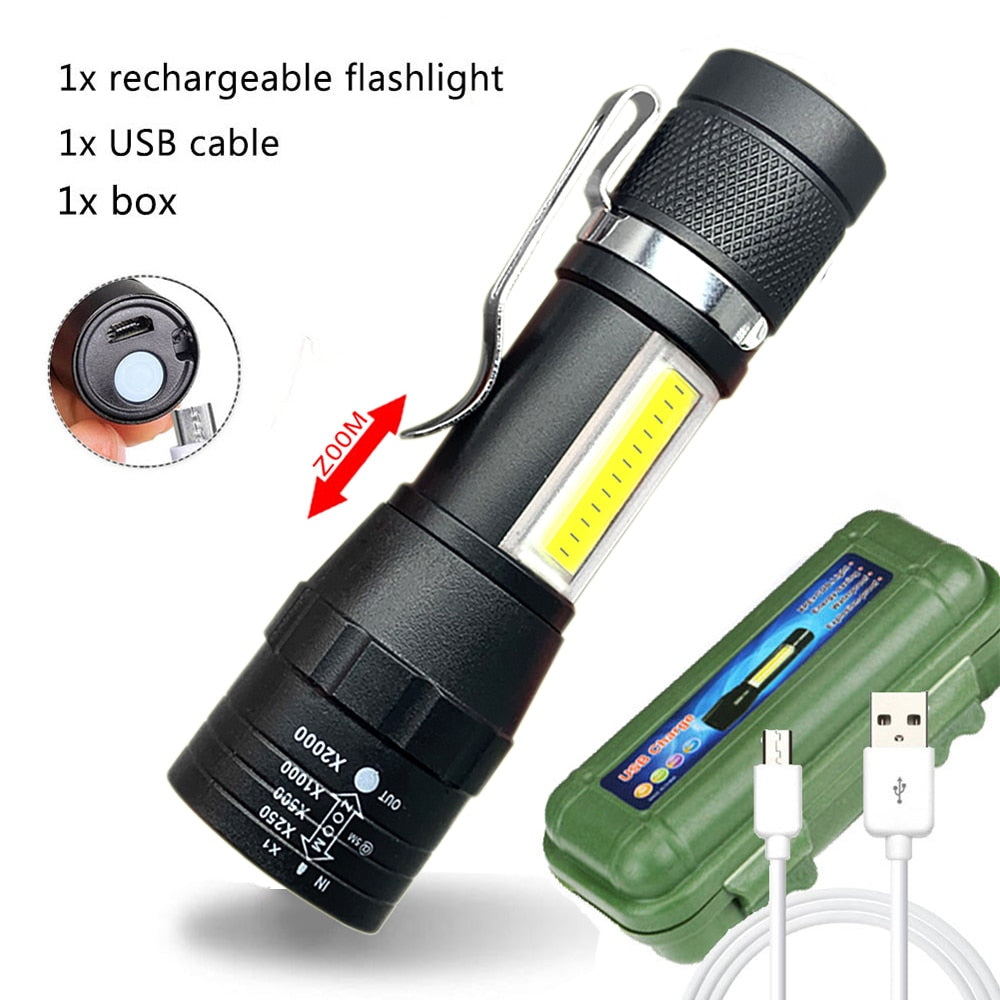 Portable Rechargeable Zoom LED Flashlight XP-G Q5 Flash Light Torch Lantern 3 Lighting