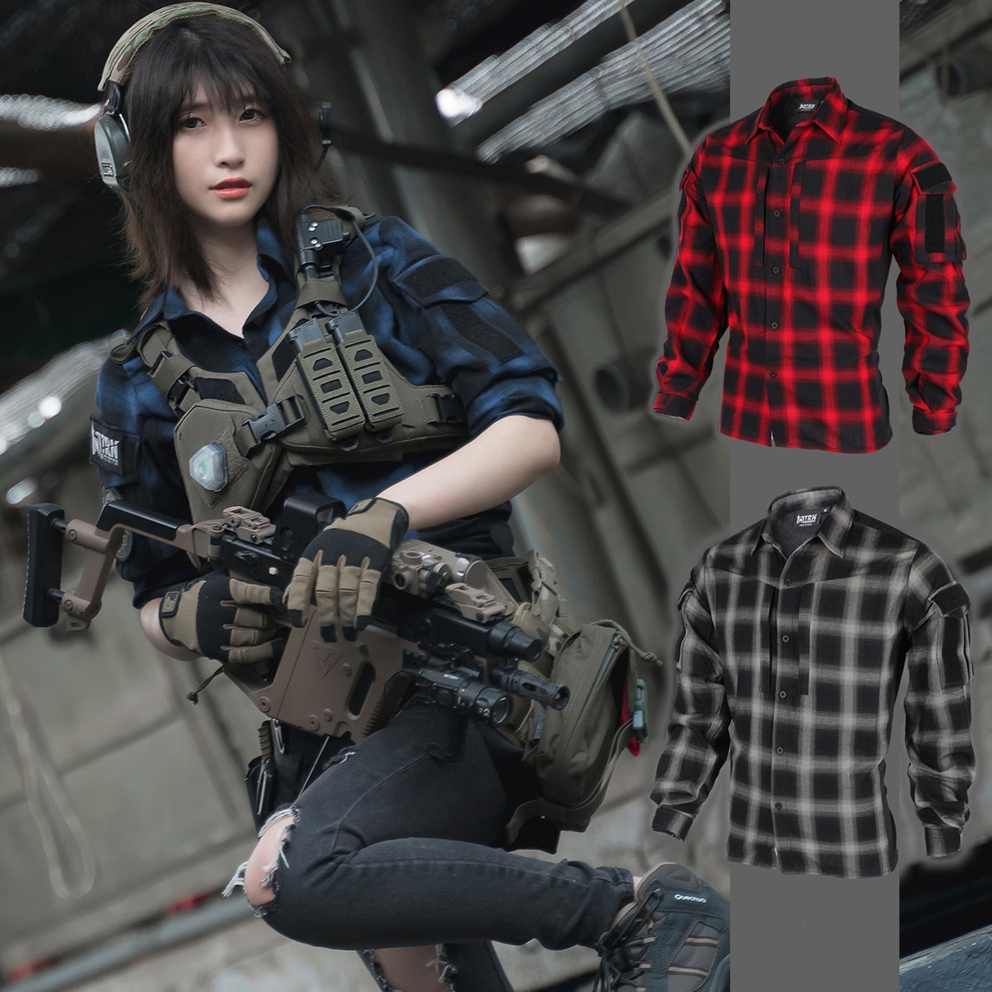 Bacraft TRN Tactical Plaid Shirt Long Sleeve Breathable Tactical Combat Commuting