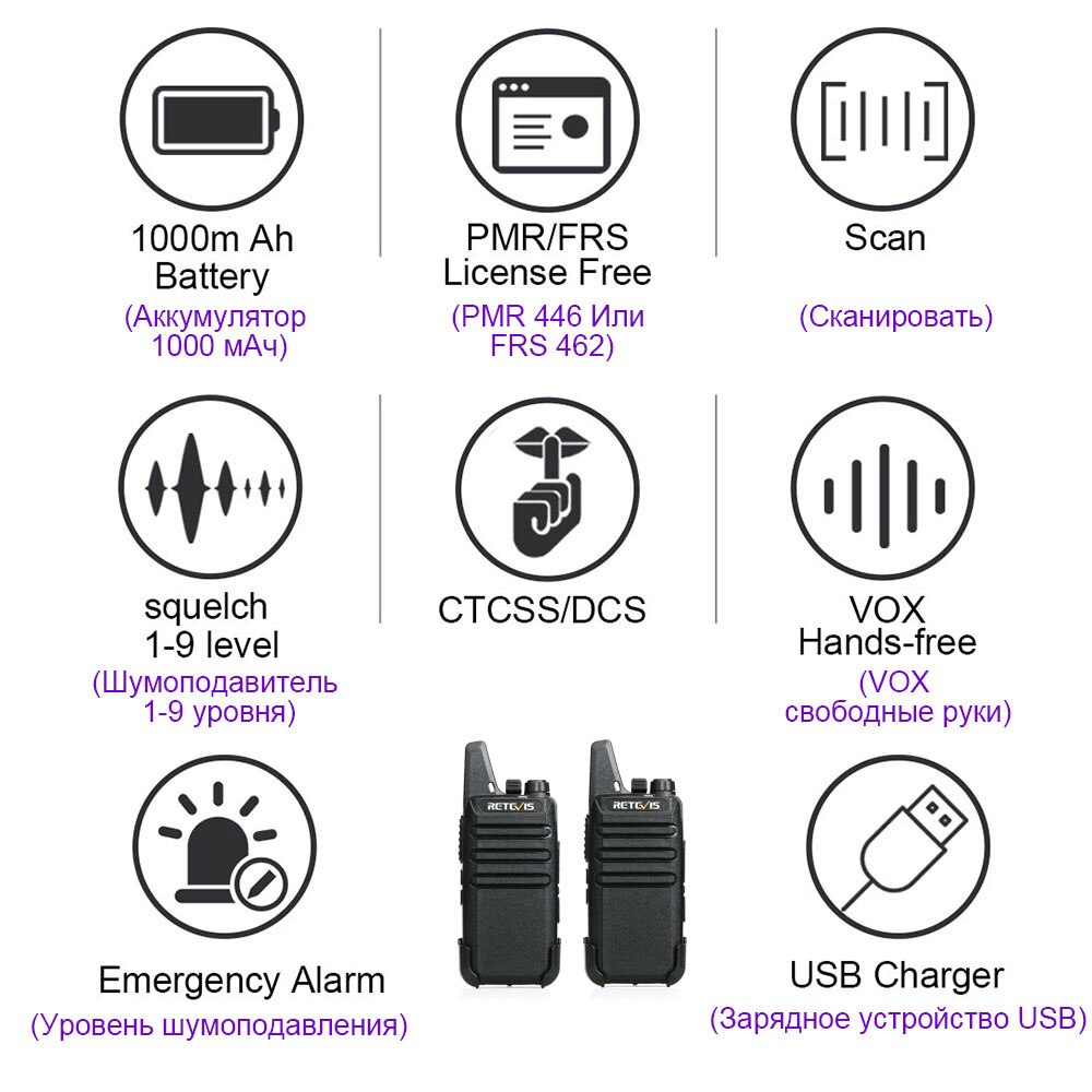 RETEVIS 2 pcs Mini Walkie Talkie PMR 446 Portable Two-way Radio ht PTT