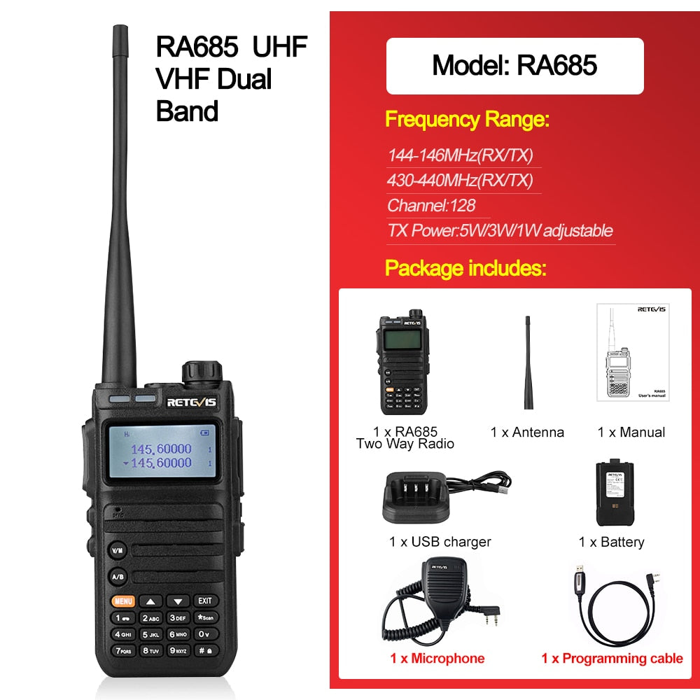 Retevis RA685 Walkie Talkie Ham Two-way Radio Stations Long Range Walkie-talkies