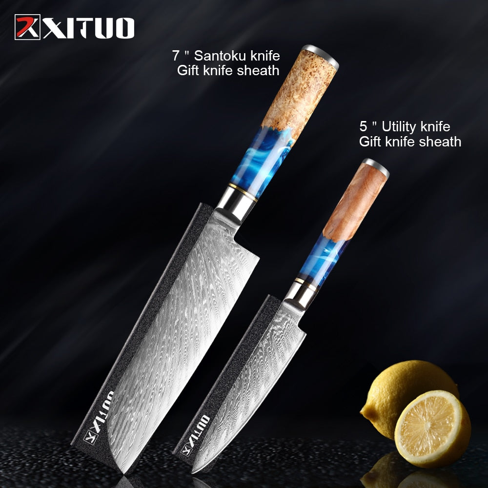 XITUO Kitchen Knives-Set Damascus Steel VG10 Chef Knife Cleaver Paring Bread Knife