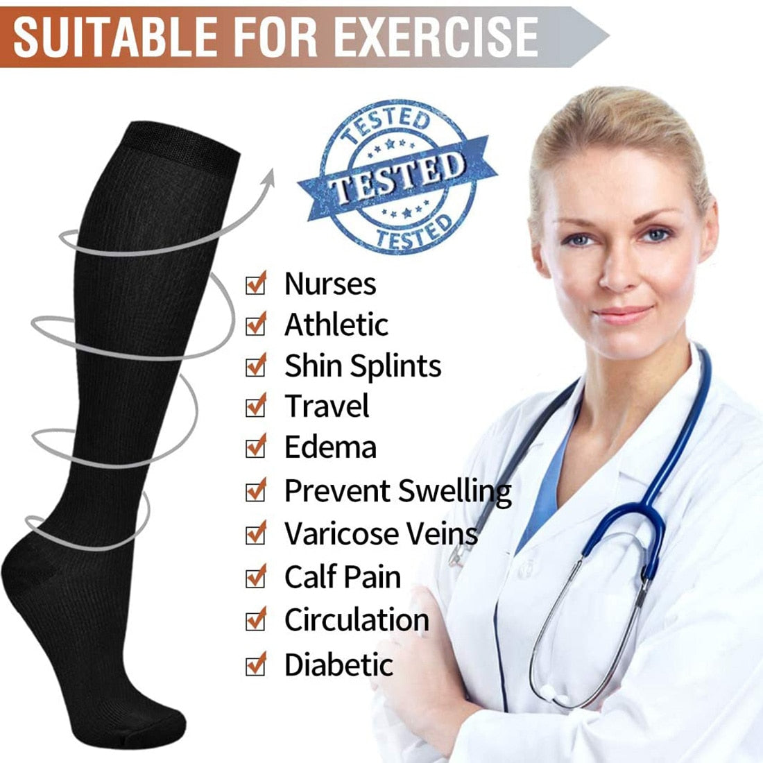 5/6 Pairs Men and Women Compression Socks Circulation Recovery Varicose Veins