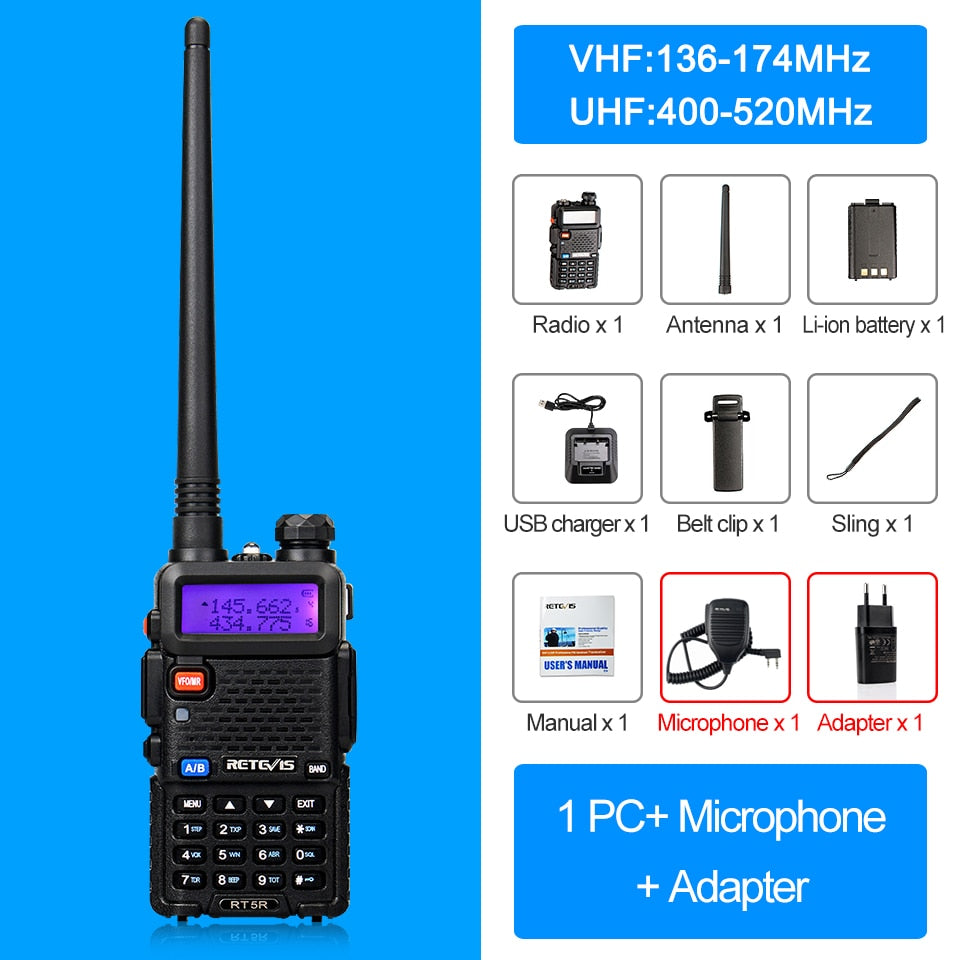 RETEVIS RT5R Handy Walkie Talkie 5W VHF UHF USB Ham Amateur Two-Way Radio