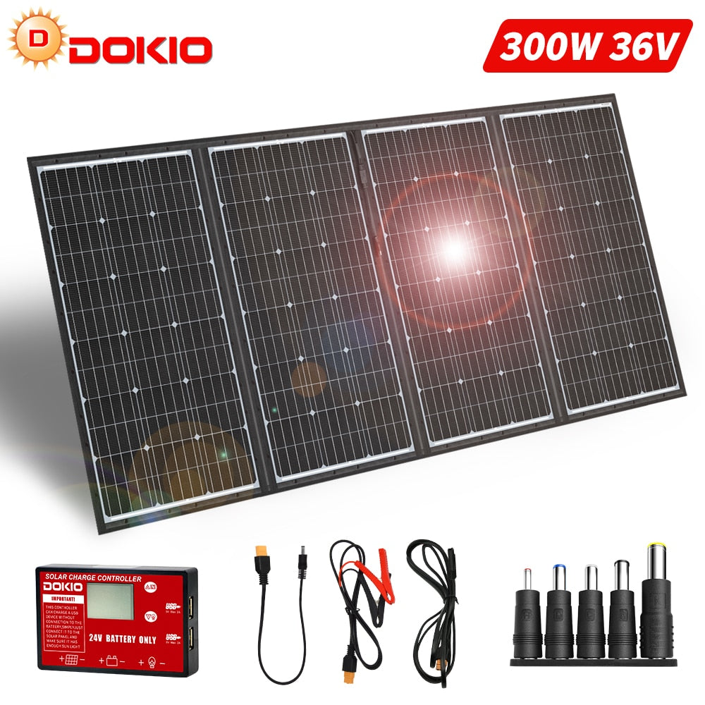 Dokio 300W 12V/18V High Efficience Monocrystalline Flexible Foldable Portable