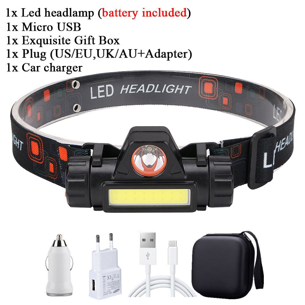 Portable Mini Flashlight Q5+COB Led Headlamp Powerful Built-in 18650 Battery Outdoor