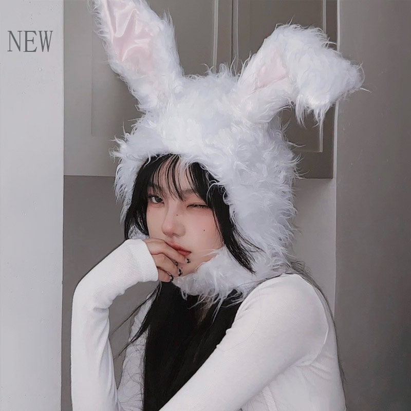 Draping rabbit ears rabbit fur hat women autumn and winter knitted wool hat winter