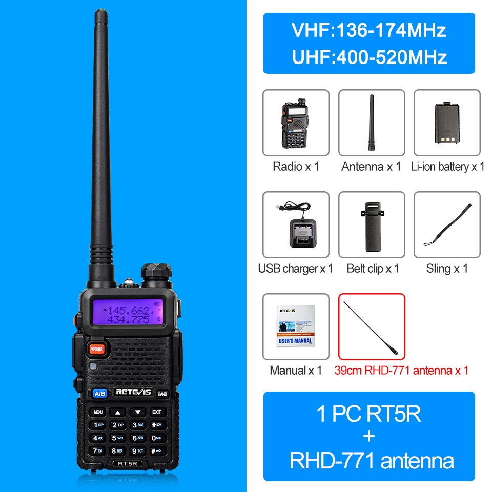 RETEVIS RT5R Handy Walkie Talkie 5W VHF UHF USB Ham Amateur Two-Way Radio