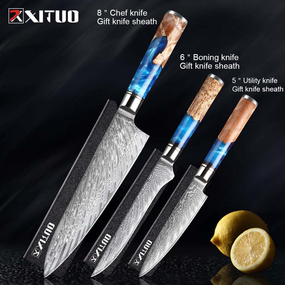 XITUO Kitchen Knives-Set Damascus Steel VG10 Chef Knife Cleaver Paring Bread Knife