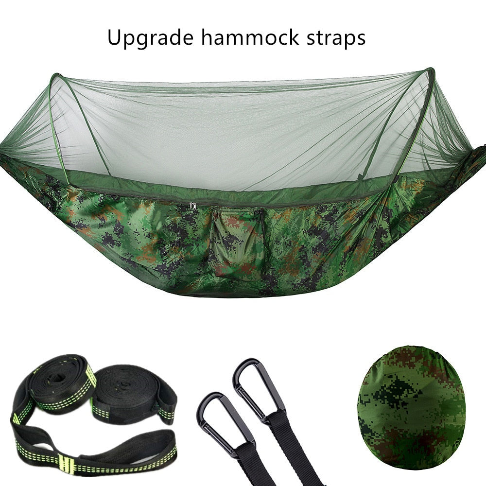 2022 Camping Hammock with Mosquito Net Pop-Up Light Portable Outdoor Parachute