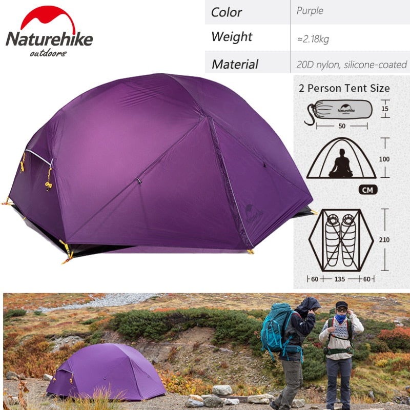 Naturehike Mongar 2-3 Person Camping Tent 15D Nylon Upgrade Double Layer Outdoor