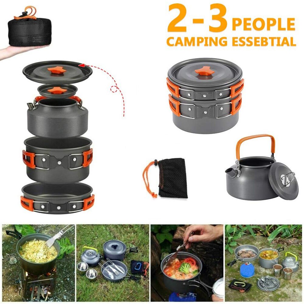 Camping Cookware Kit Outdoor Aluminum Cooking Set Water Kettle Pan Pot Travelling