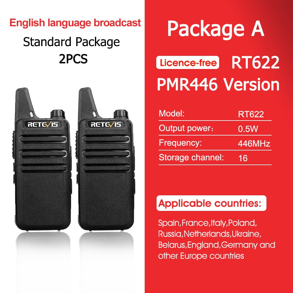 RETEVIS 2 pcs Mini Walkie Talkie PMR 446 Portable Two-way Radio ht PTT