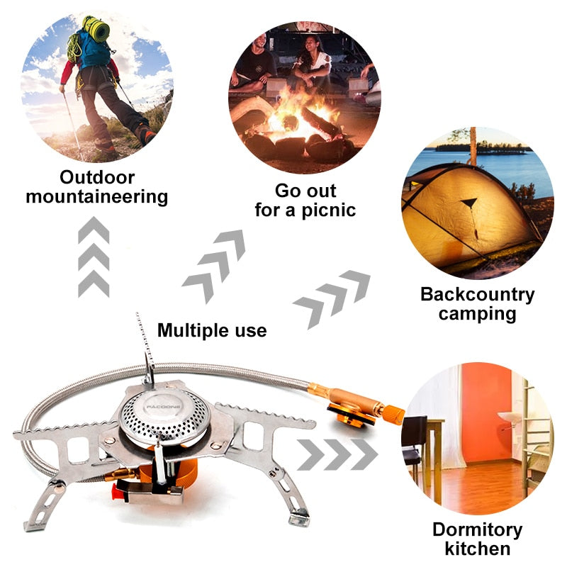 PACOONE Camping Gas Stove Outdoor Windproof Tourist Burner Portable Folding