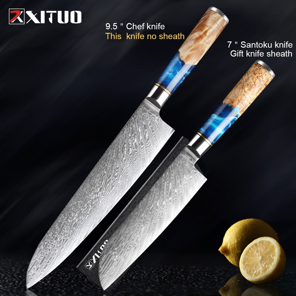 XITUO Kitchen Knives-Set Damascus Steel VG10 Chef Knife Cleaver Paring Bread Knife