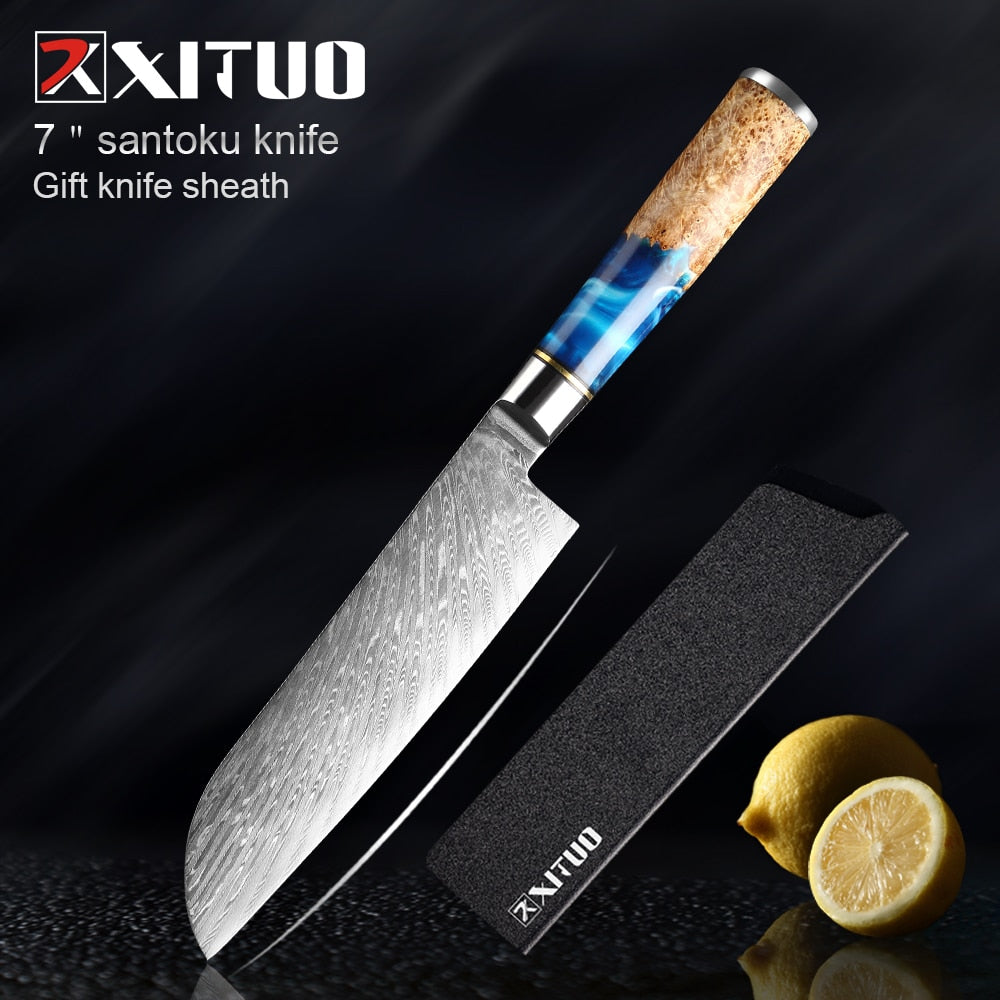 XITUO Kitchen Knives-Set Damascus Steel VG10 Chef Knife Cleaver Paring Bread Knife