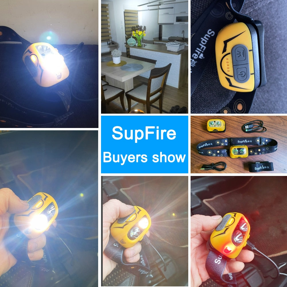 Supfire HL05-S Powerful LED Headlamp Yellow/White Light Camping Lantern Motion Sensor