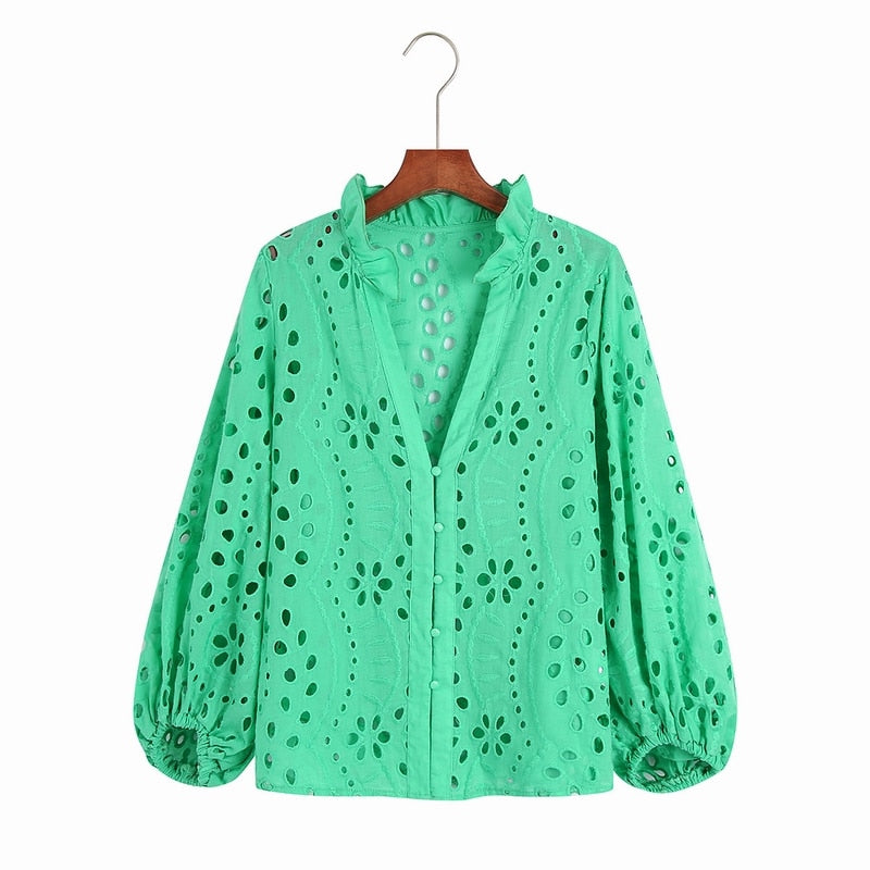 Embroidery Women Blouse Summer 2022 New Fashion Long Sleeve Female Smock Shirt