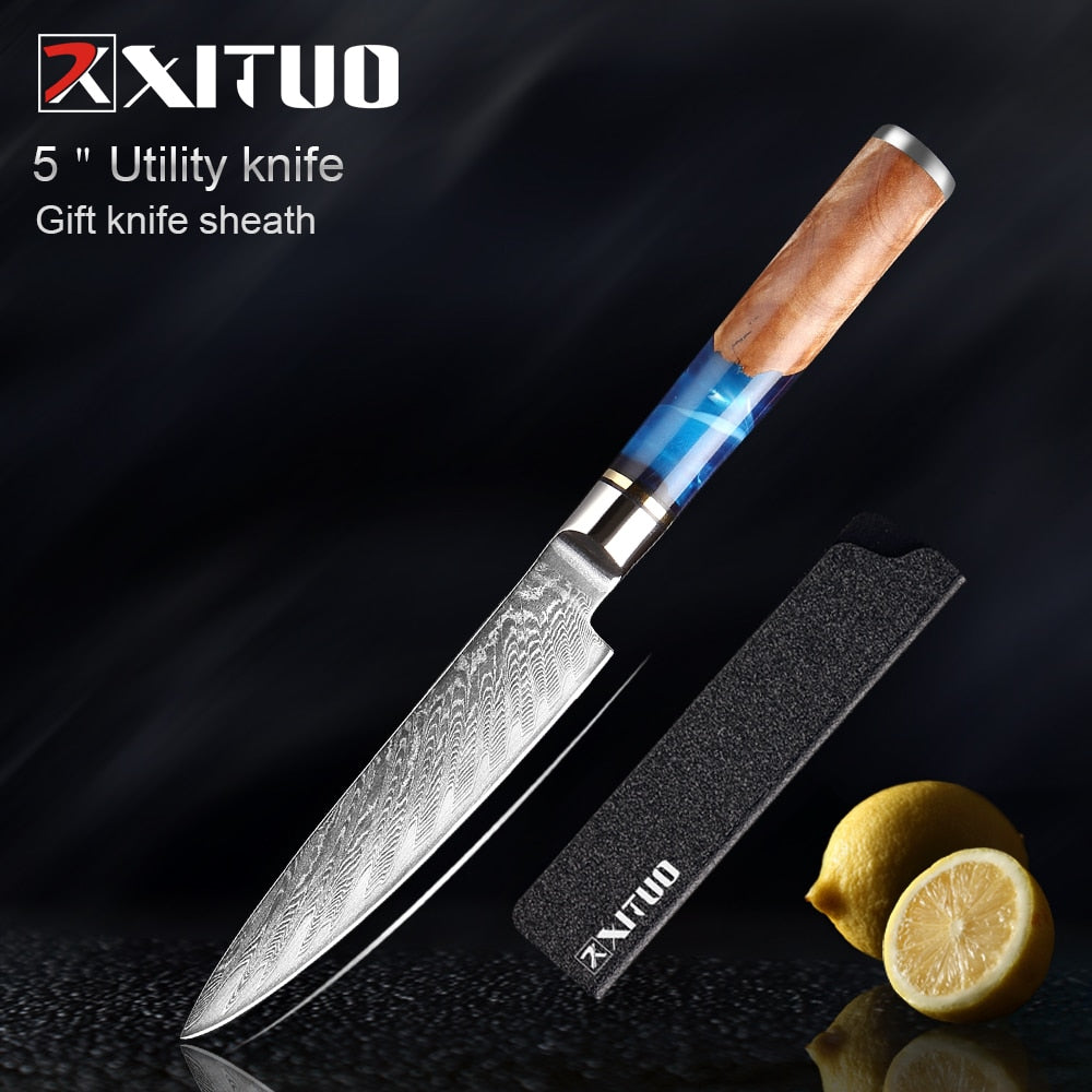 XITUO Kitchen Knives-Set Damascus Steel VG10 Chef Knife Cleaver Paring Bread Knife