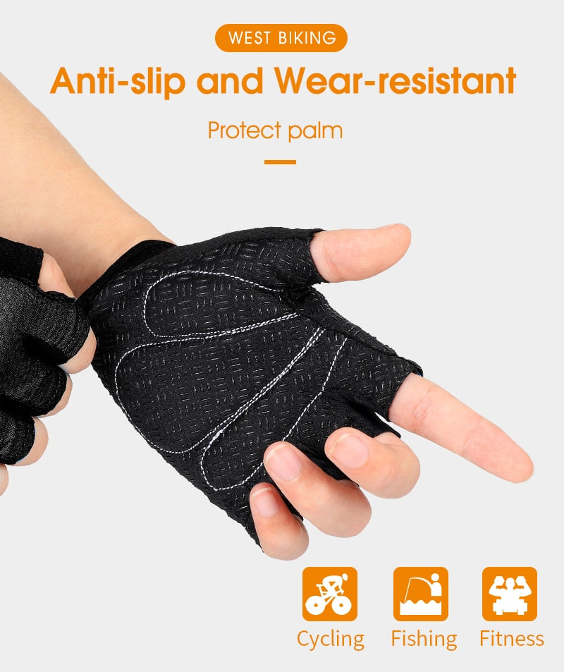 WEST BIKING Summer Cycling Gloves Shockproof Thicken Pad Half Finger Cycling Gloves