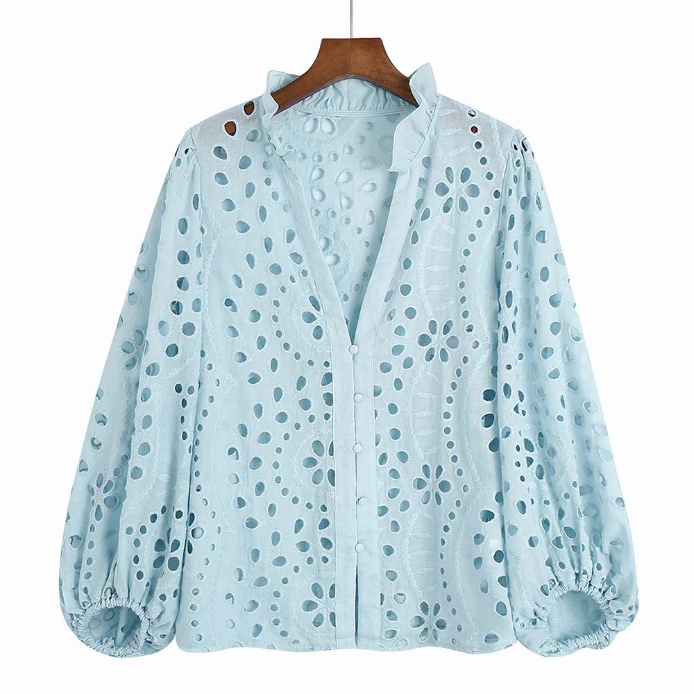 Embroidery Women Blouse Summer 2022 New Fashion Long Sleeve Female Smock Shirt