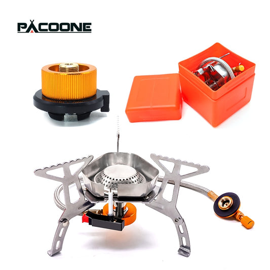 PACOONE Windproof Camp Stove Camping Gas Stove Portable Collapsible Stove Picnic