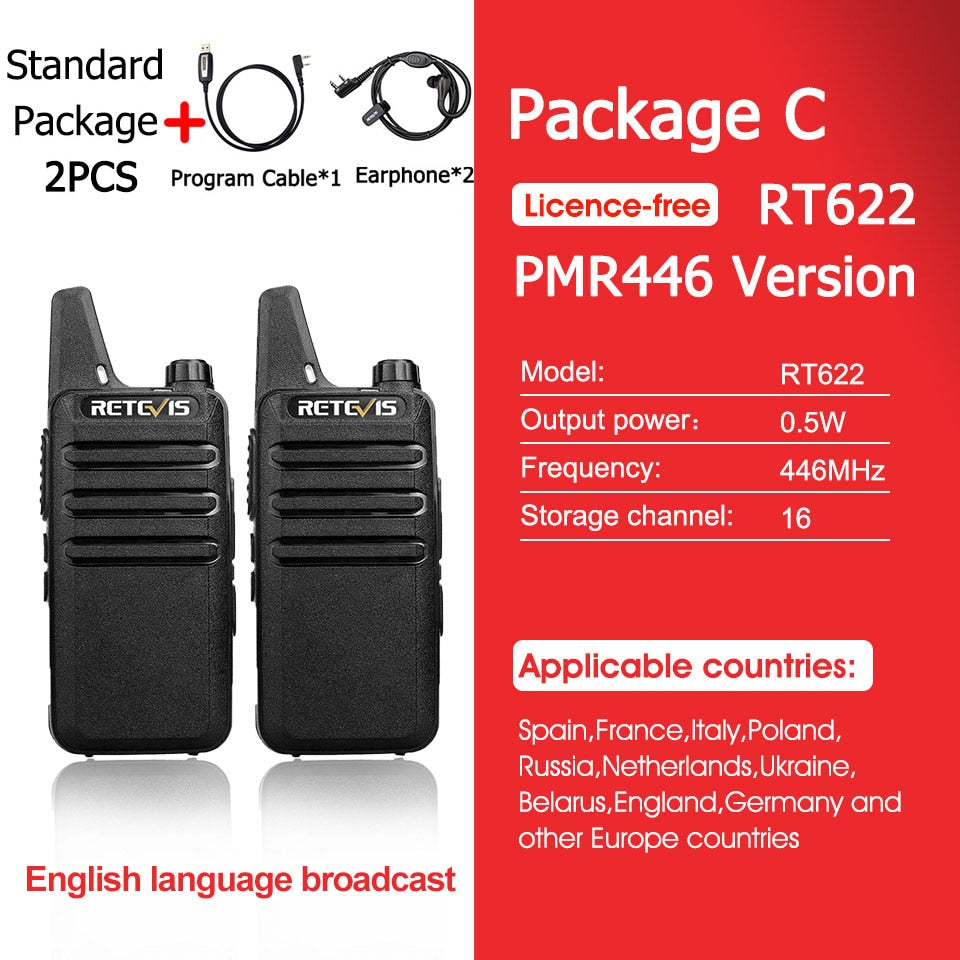 RETEVIS 2 pcs Mini Walkie Talkie PMR 446 Portable Two-way Radio ht PTT