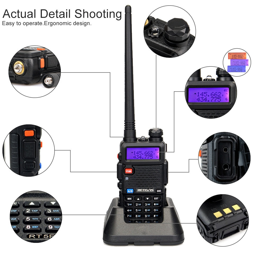 RETEVIS RT5R Handy Walkie Talkie 5W VHF UHF USB Ham Amateur Two-Way Radio