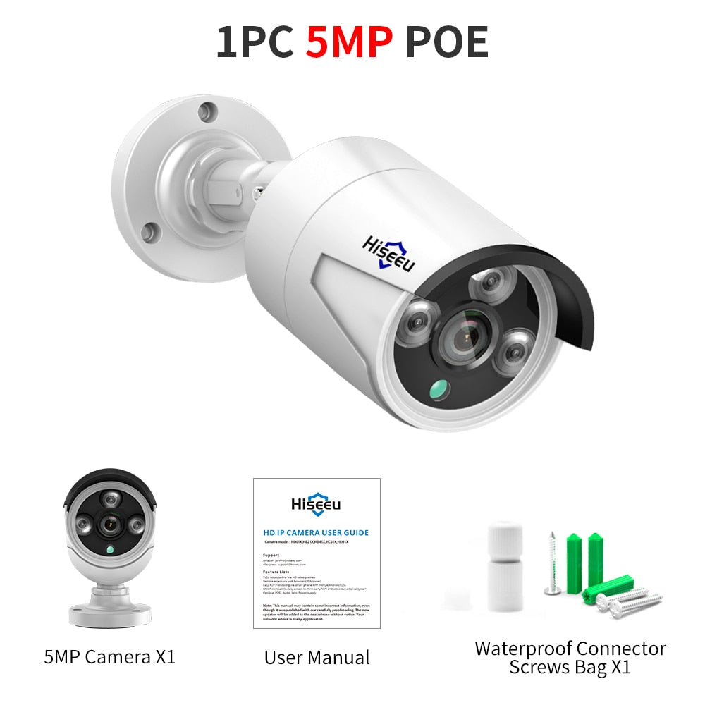 Hiseeu 5MP 3MP Audio IP Security Surveillance Camera POE H.265 Outdoor Waterproof