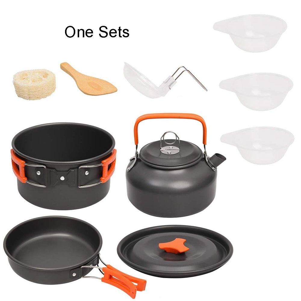 Camping Cookware Kit Outdoor Aluminum Cooking Set Water Kettle Pan Pot Travelling