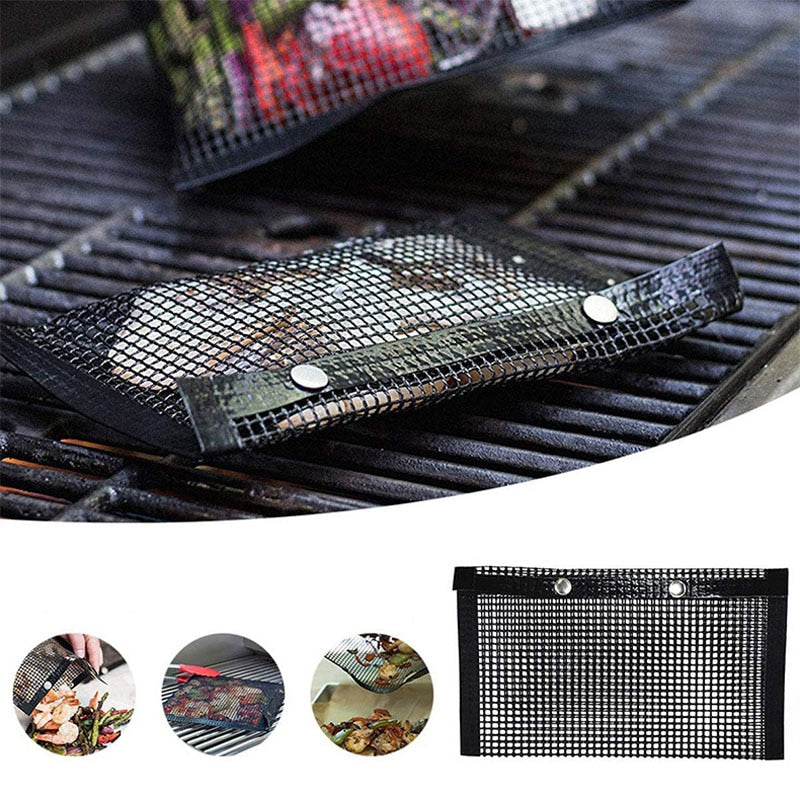 1pc Reusable Non-stick BBQ Grill Mesh Bag Barbecue Baking Isolation Pad Outdoor