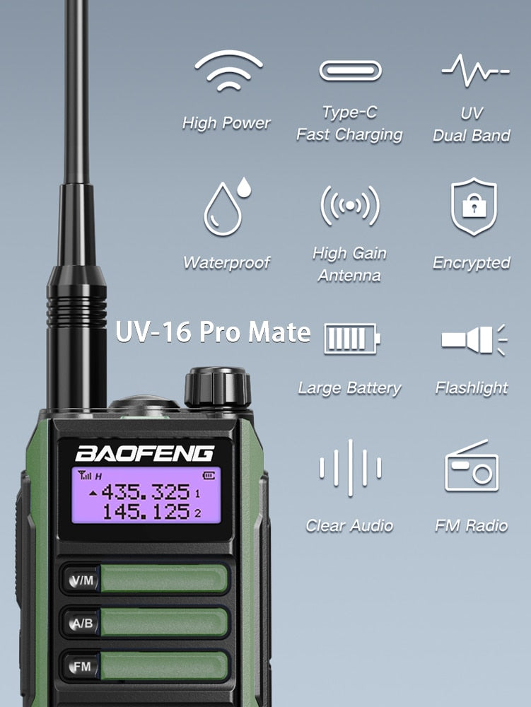 Baofeng UV-16 PRO 10W Walkie Talkie IP68 Waterproof Amateur Transceiver Dual Band