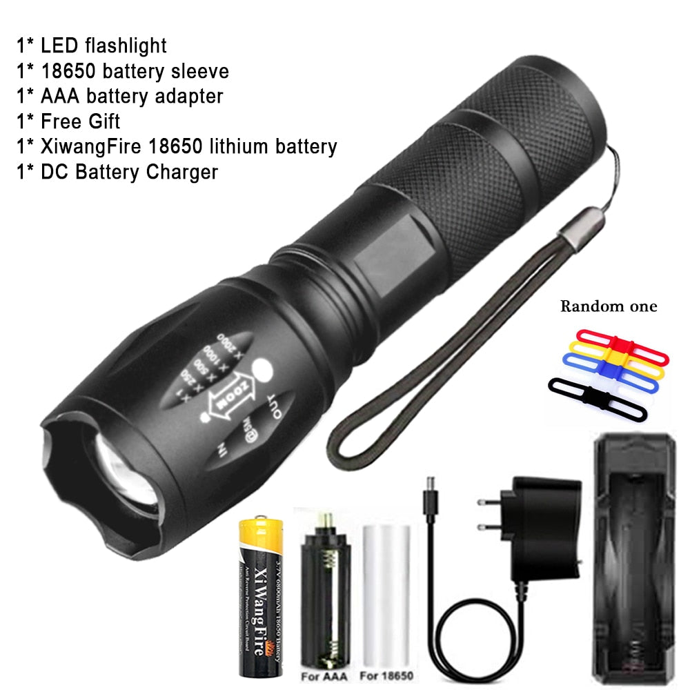 Portable Powerful LED Lamp XML-T6  Flashlight Linterna Torch Uses 18650 Chargeable Battery