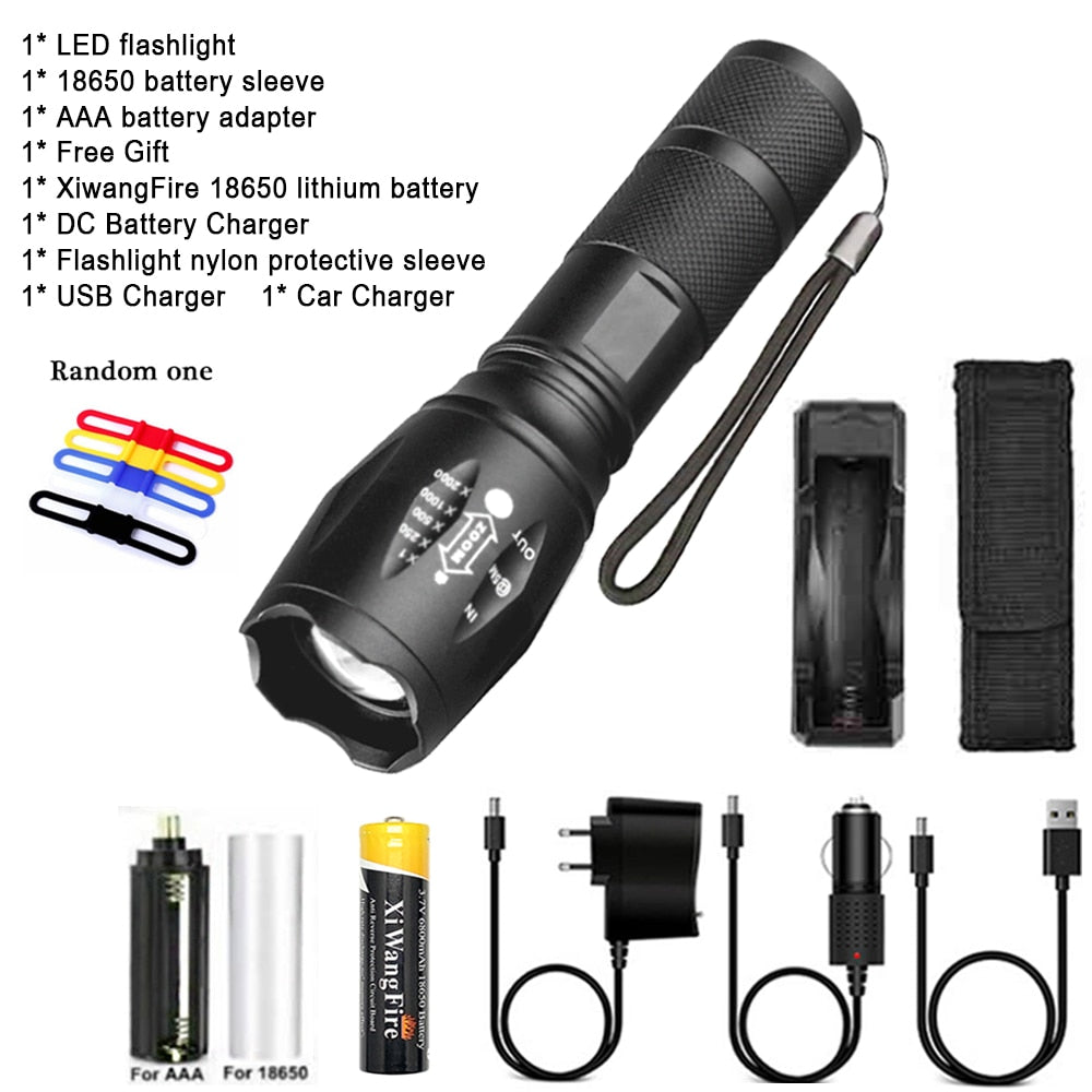 Portable Powerful LED Lamp XML-T6  Flashlight Linterna Torch Uses 18650 Chargeable Battery