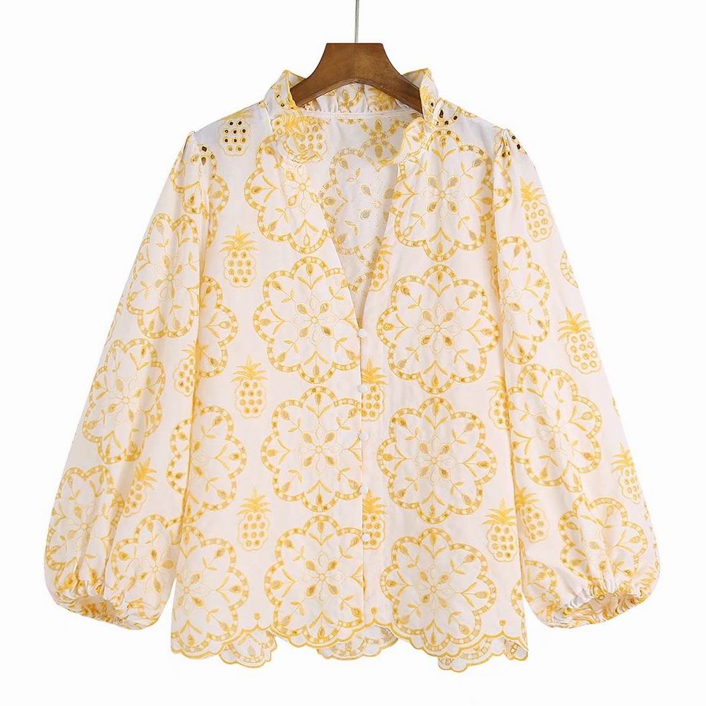 Embroidery Women Blouse Summer 2022 New Fashion Long Sleeve Female Smock Shirt