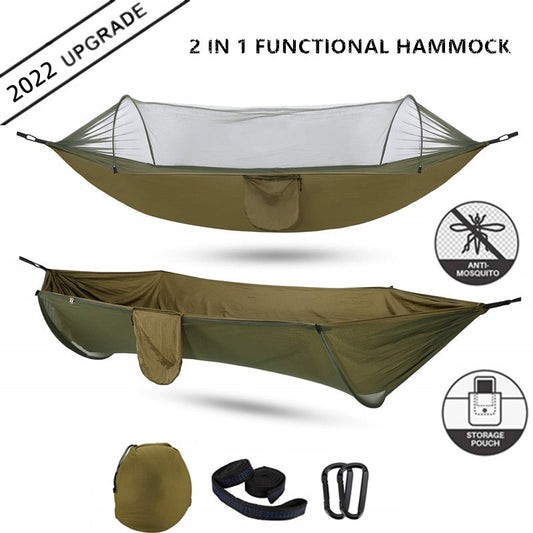 2022 Camping Hammock with Mosquito Net Pop-Up Light Portable Outdoor Parachute