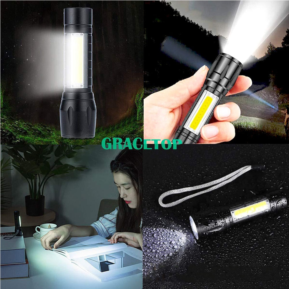 Portable Rechargeable Zoom LED Flashlight XP-G Q5 Flash Light Torch Lantern 3 Lighting