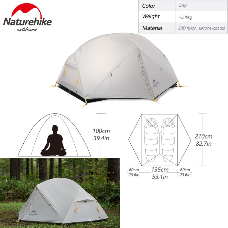 Naturehike Mongar 2-3 Person Camping Tent 15D Nylon Upgrade Double Layer Outdoor