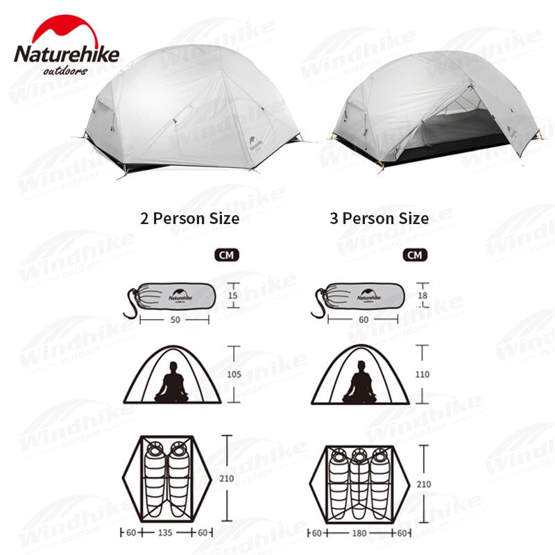 NatureHike Mongar Camping Tent 2 Persons Ultralight 20D Nylon Silicone Outdoor