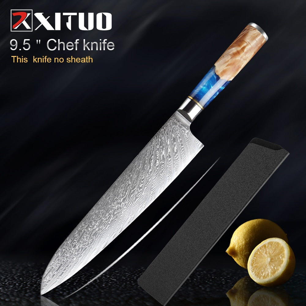 XITUO Kitchen Knives-Set Damascus Steel VG10 Chef Knife Cleaver Paring Bread Knife