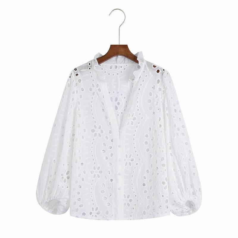 Embroidery Women Blouse Summer 2022 New Fashion Long Sleeve Female Smock Shirt