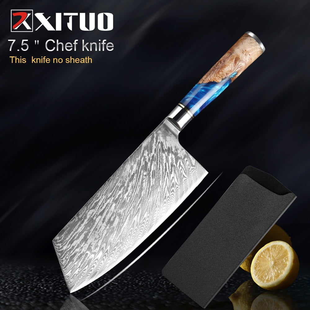 XITUO Kitchen Knives-Set Damascus Steel VG10 Chef Knife Cleaver Paring Bread Knife