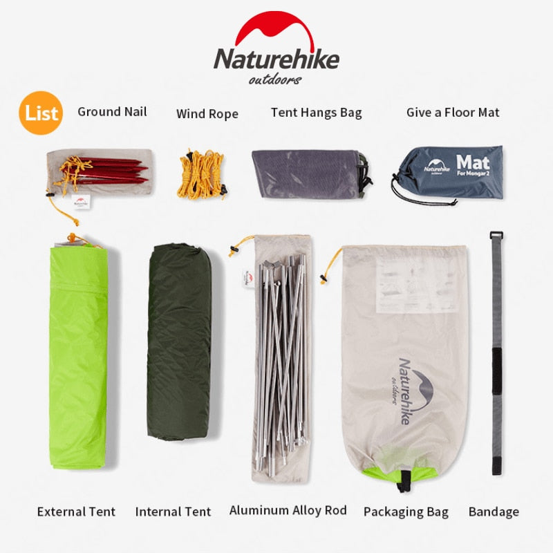 Naturehike Mongar 2-3 Person Camping Tent 15D Nylon Upgrade Double Layer Outdoor