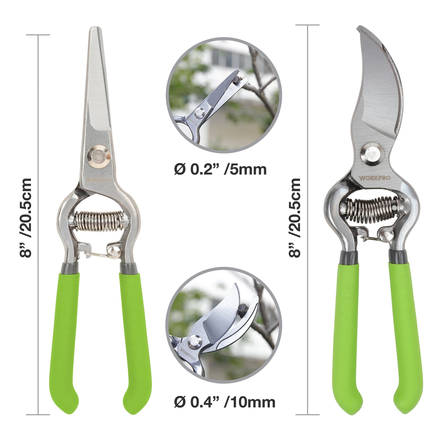 WORKPRO 2PC Pruning Shears Set 8&quot;Pruner and 8&quot;Garden Scissors