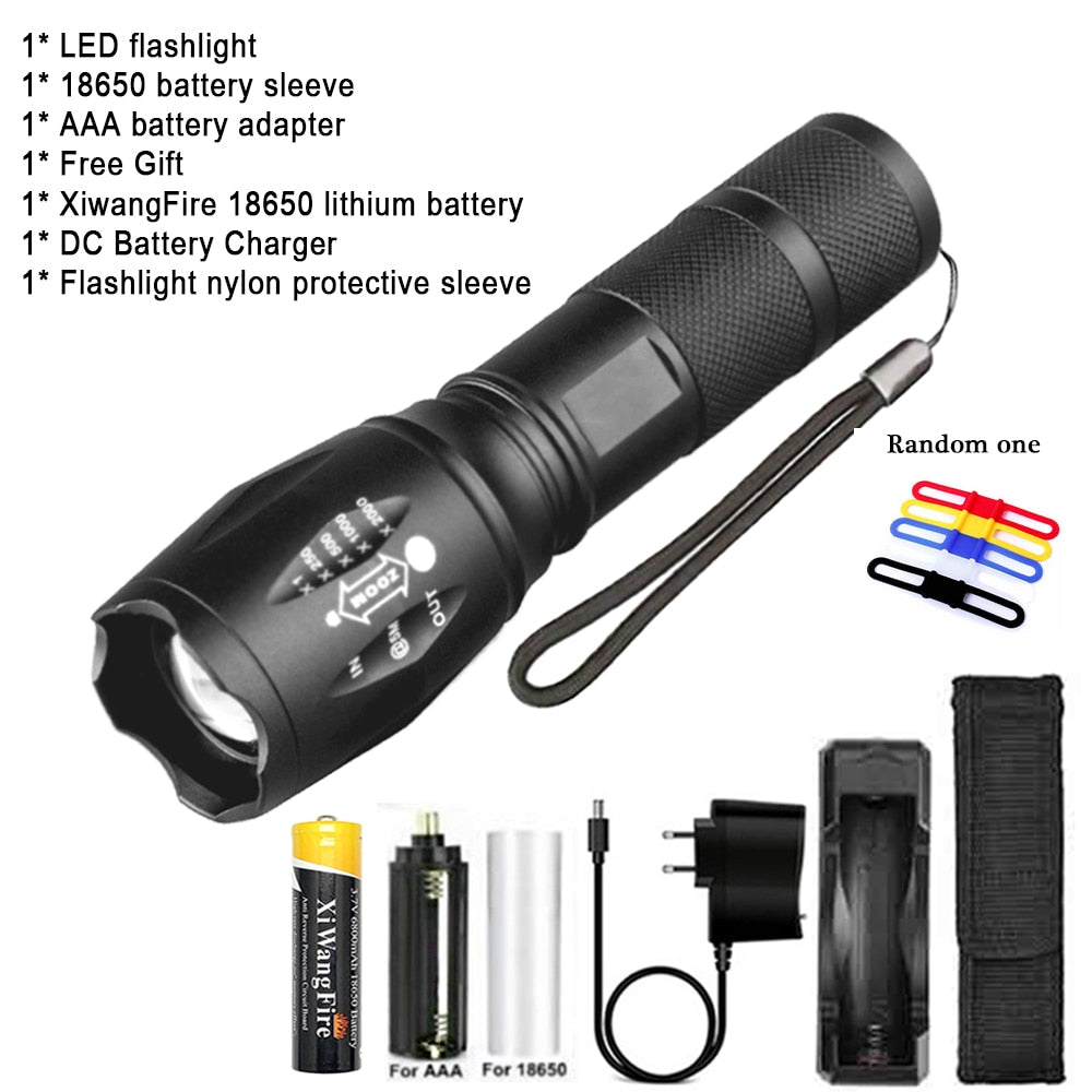 Portable Powerful LED Lamp XML-T6  Flashlight Linterna Torch Uses 18650 Chargeable Battery