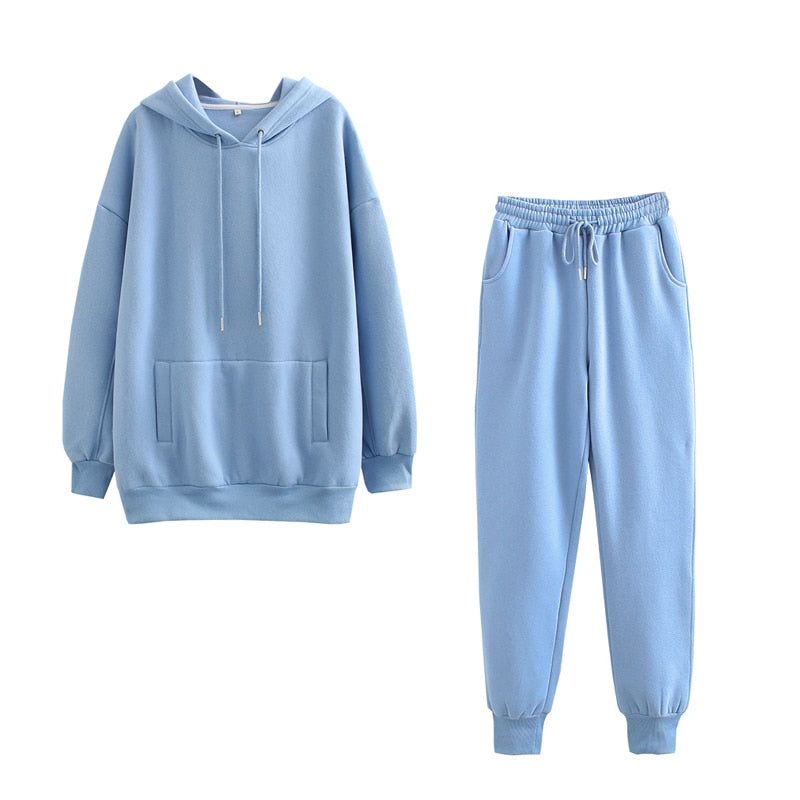 Tangada 2022 Autumn Winter Women tracksuit thick fleece 100% cotton suit