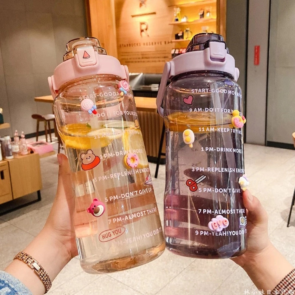 2 Liter Water Bottle with Straw Female Jug Girls Portable Travel bottles Fitness Bike Cup